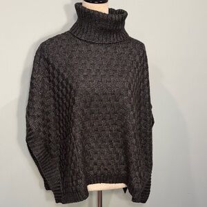 M Rena wool blend knit Charcoal Turtleneck Sweater poncho - One Size